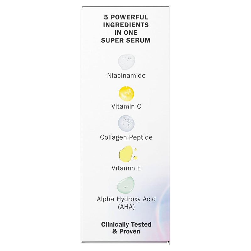 Olay Super Serum - Niacinamide, Vitamin C & E, Collagen Peptide, AHA - 5-in-1 Skin Care Benefits for Face - Healthy Glow, Brightening, Hydrating, Smoothing, Firming, Evens Tone, Anti-Aging, 1.7 Oz Infinity Warehouse