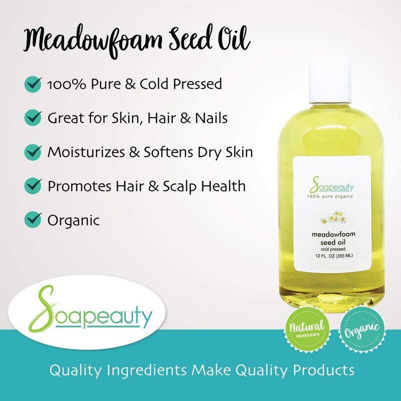 MEADOWFOAM SEED OIL Organic Cold Pressed Unrefined | 100% Pure Natural Meadowfoam Seed Oil for Face & Hair | Moisturizer for Skin, Promotes Hair Growth, Balms | Sizes 4OZ to 1 GALLON | (8 OZ) Soapeauty