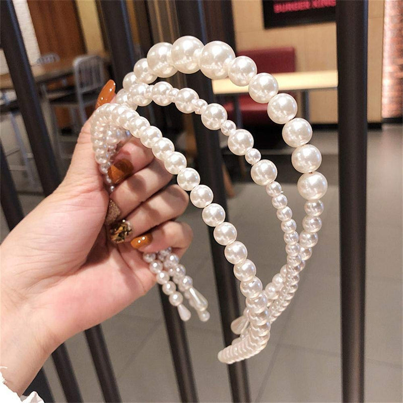 Aoxmas 3pcs White Faux Pearl Hairbands Bridal Hair Hoop Wedding Hair Accessories Pearl Headbands for Women Girls Aoxmas