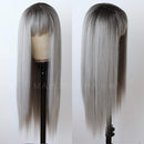 Maycaur Grey Color Synthetic Hair Wigs with Full Bangs Black Gray Ombre Color Long Straight Women's Wig Heat Resistant Hair Synthetic No Lace Wigs for Fashion Women Maycaur Store