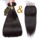QTHAIR 12A Grade Brazilian Straight Human Hair Bundles with Closure(18" 20" 20"+16"Free Part Lace Closure,Natural Black) 100% Unprocessed Brazilian Virgin Hair Extensions for Black Women QTHAIR