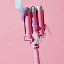 32mm Jumbo Hair Waver Iron, 3 Barrel Curling Iron Wand with LCD Temp Display, 1.25 Inch Ceramic Tourmaline Triple Barrels, Dual Voltage Hair Crimper, Pink Aleath
