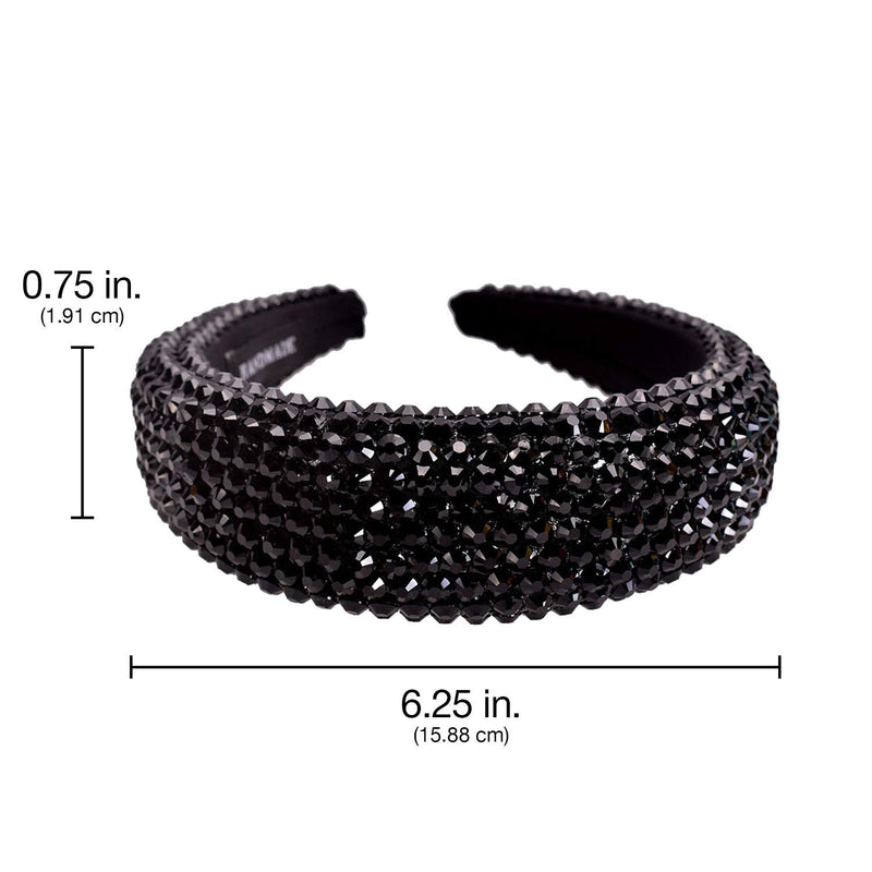 SP SOPHIA COLLECTION Women's Sparkling Crystal Padded Rhinestone Wide Bejeweled Hair Headband Party Hairband Hair Accessories in Black SP Sophia Collection
