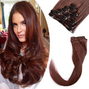 Benehair Clip in Remy Hair Extensions Human Hair Dark Auburn for Women 22 inch Seamless Clip on Real Hair Skin Weft Clip ins Thin 8pcs Standard Weft Long Straight Hairpieces for Full Head