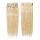 Benehair Clip in Remy Hair Extensions Human Hair Rooted Hairpiece for Women 8 inch Short Seamless Clip on Real Hair Skin Weft Thin 8pcs Weft Straight Full Head Natural Bleach Blonde