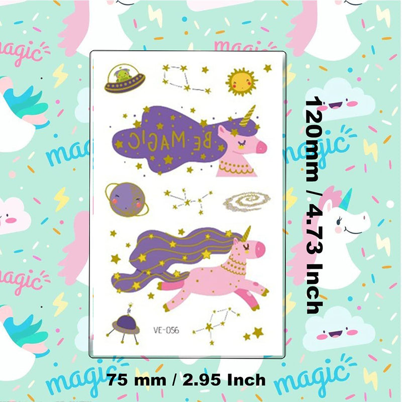 Ooopsiun Glitter Unicorn Temporary Tattoos for Girls, 8 Sheets Gold Unicorn Birthday Party Supplies Decorations for Kids , Fake Tattoos Stickers Ooopsiun