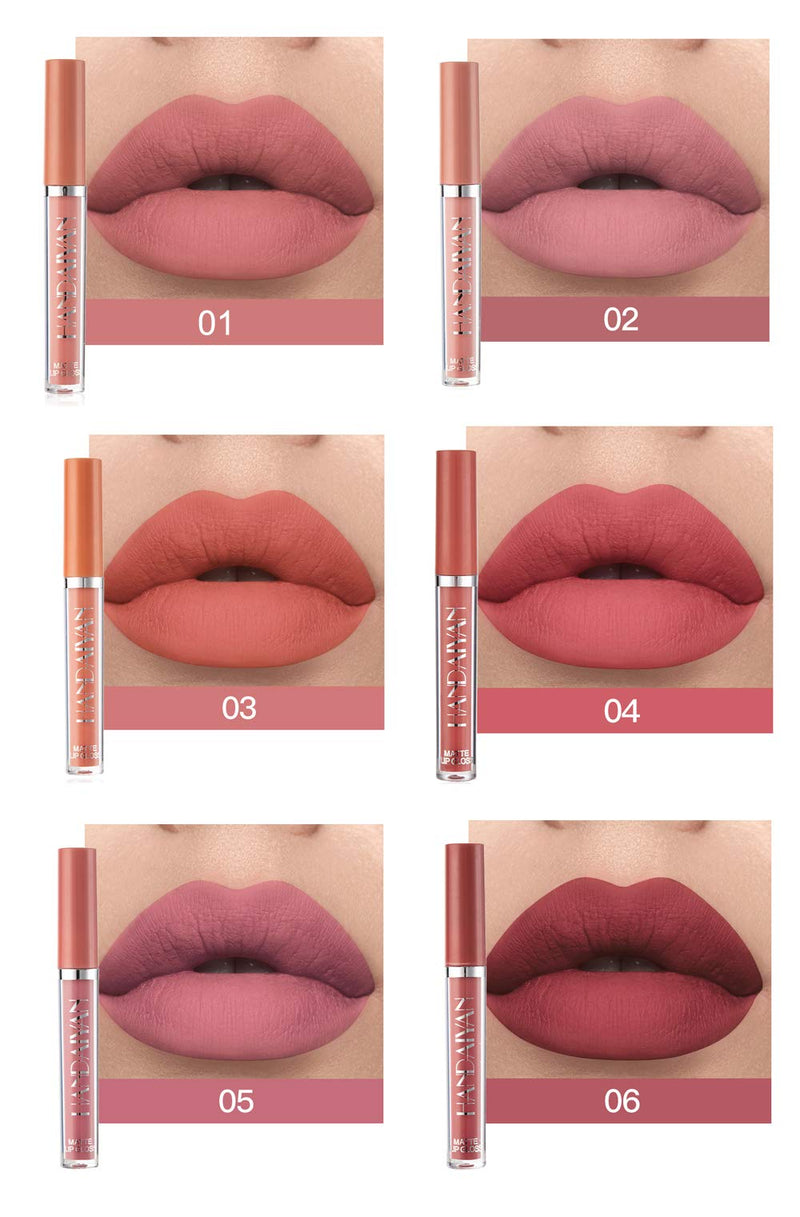 6 Colors Matte Liquid Lipstick Makeup Set, Matte Velvety Long-Lasting Wear Non-Stick Cup Not Fade Waterproof Lip Gloss (B) Topcent