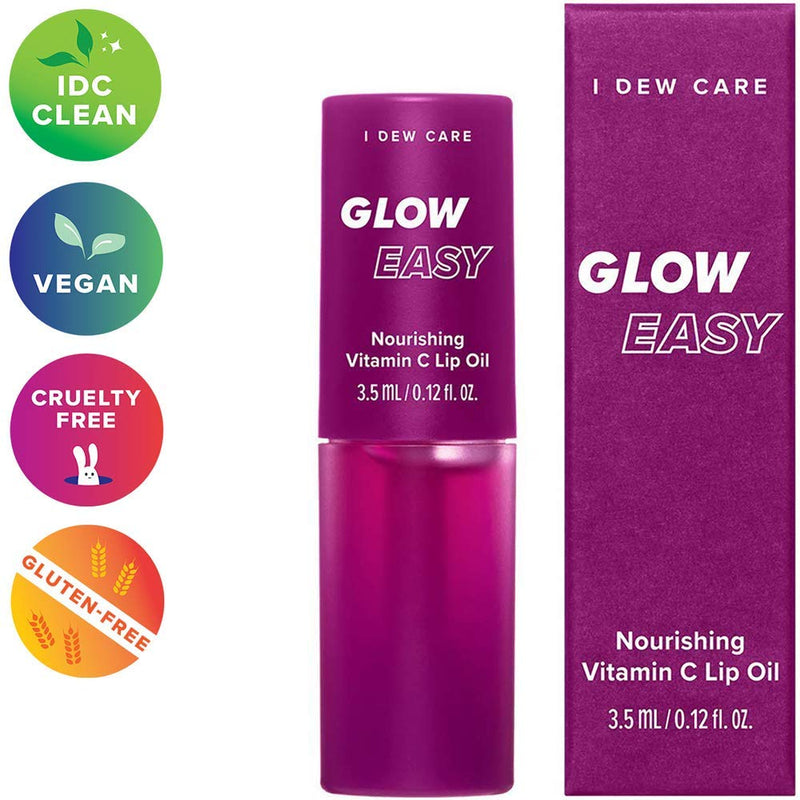 I Dew Care Lip Oil Gloss - Glow Easy | Tinted Moisturizing Jojoba Seed Oil with Vitamin C, 0.12 Fl Oz I DEW CARE