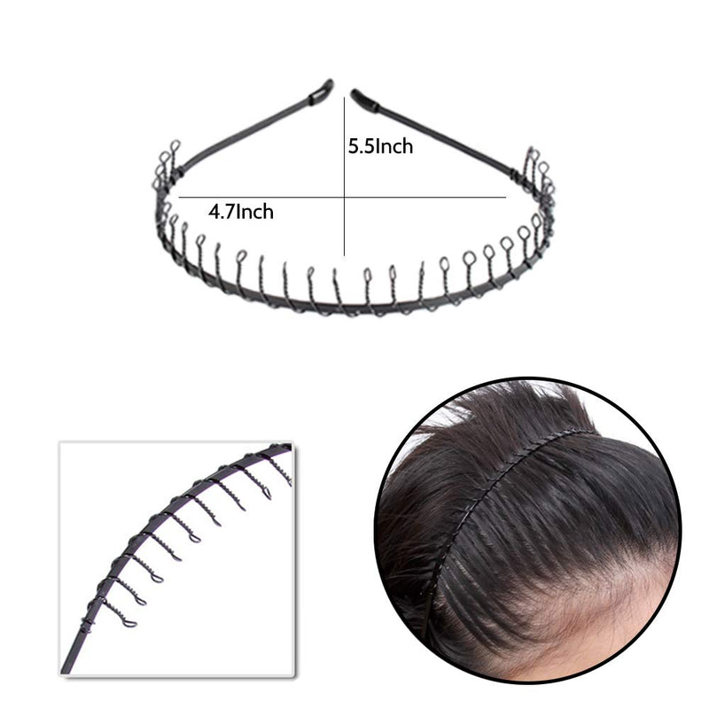 12Pcs Metal Headband Hair Hoop Band for Men Women, Casulo Non-Slip Black Spring Unisex Wavy Headwear Hairband Accessories for Sports, Outdoor, Yoga Casulo