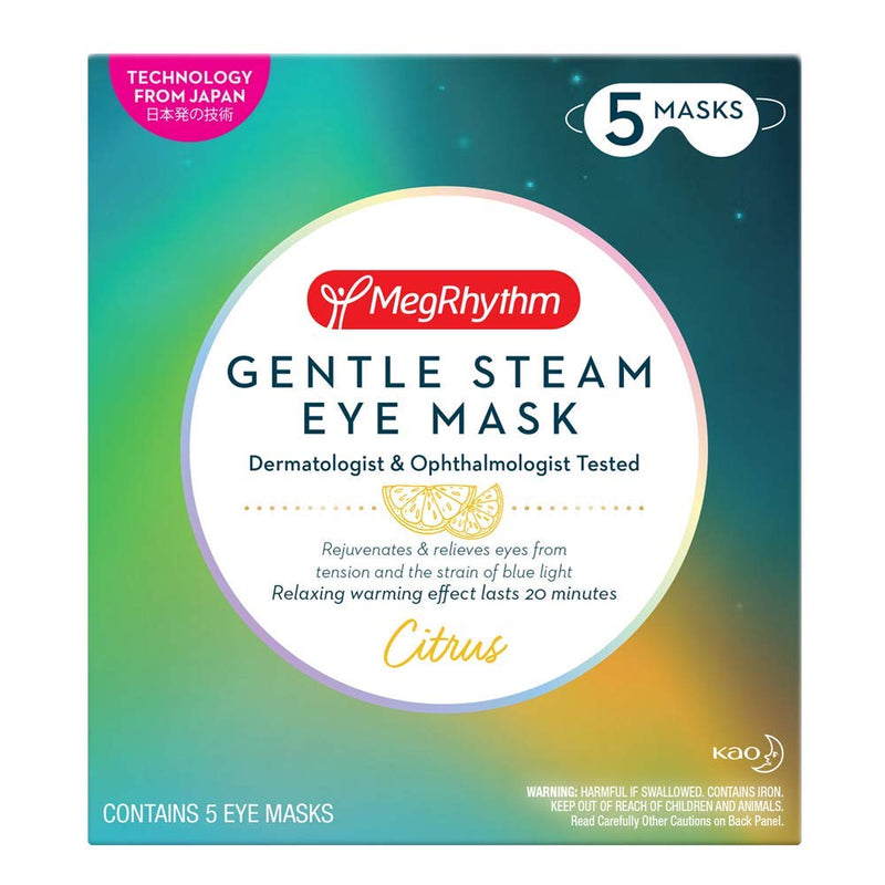 MegRhythm by Kao Gentle Steam Eye Mask, Citrus, Soothing Steam Eye Mask, Rejuvenates Eyes, Reduces Tension, 5 Count, Dermatologist and Ophthalmologist Tested MegRhythm