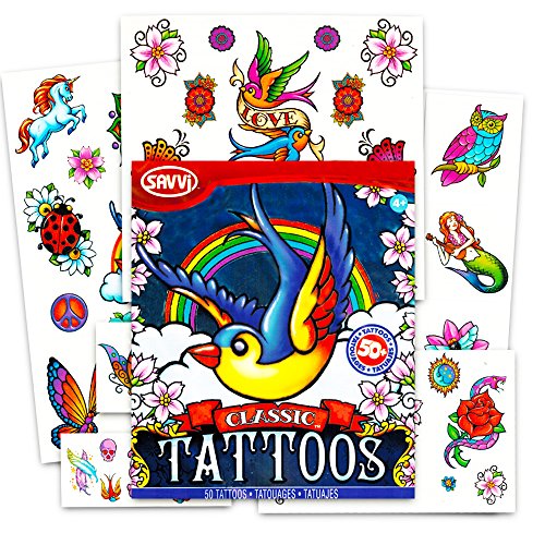 Set of 50 Temporary Tattoos, Classic Savvi