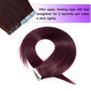 Burgundy Tape in Hair Extensions Human Hair Tape on Remy Hair Highlighted 14inch Long Straight Wine Red Seamless Skin Weft Invisible Double Sided for Women 14inch=80g 40 Pieces
