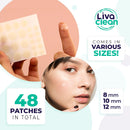 192 Count (4-Pack of 48) LivaClean Pimple Patch, Acne Absorbing Spot Treatment, Overnight Treatments Clear Dots To Get Rid Of Pimple, Zits, Blemish, Avoid Pimple Scars, Sizes: 8mm, 10mm, 12 mm LivaClean
