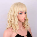 Relena Short Blonde Wig with Bangs Natural Wavy Bob Wigs for Women Heat Resistant Shoulder Length Wigs Curly Wavy Synthetic Cosplay Wig for Girl Short Bob Colorful Costume Wigs Relena