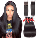 ALLRUN Straight Hair Bundles with Closure Middle Part(10 12 14+10closure) Brazilian Straight Human Hair 3 Bundles with Middle Part Lace Closure Human Hair Extensions Natural Black Color ALLRUN Store
