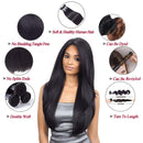 Amella Hair Brazilian Virgin Hair Straight 3 Bundles with Closure 4x4 Free Part Human Hair Bundles with Closure Natural Black Color(16" 18" 20"+16"Closure) Amella Store