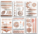 Terra Tattoos Rose Gold Henna Temporary Tattoos 75+ Mandala Tattoos Flowers, Mandalas, Elephants Waterproof Nontoxic Long Lasting Perfect for Beach, Festivals, & Parties Terra Tattoos