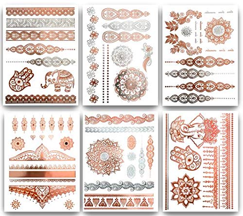 Terra Tattoos Rose Gold Henna Temporary Tattoos 75+ Mandala Tattoos Flowers, Mandalas, Elephants Waterproof Nontoxic Long Lasting Perfect for Beach, Festivals, & Parties Terra Tattoos