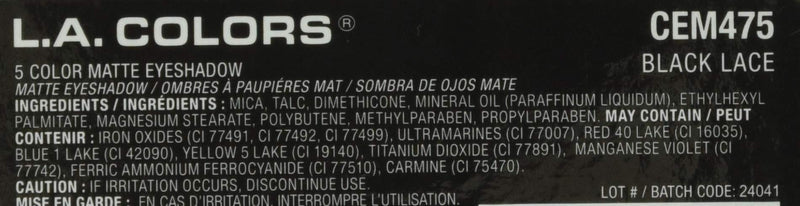 L.A. COLORS 5 Color Matte Eyeshadow, Black Lace, 0.08 Oz L.A. COLORS