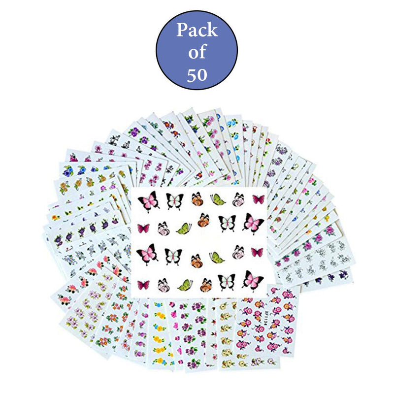 New8Beauty Nail Art Stickers Decals (50-Pack) - DIY Water Transfer Manicure Nails Stickers for Women Girls Kids - Nail Spa Party Favors New8Beauty