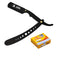 Classic Samurai New Ergonomic Design Stainless Steel Professional Folding Straight Edge Barber Razor Shavette Manual Shaver with 100 Shark Single Blades (Matte Black + 100 Shark Blades) Classic Samurai