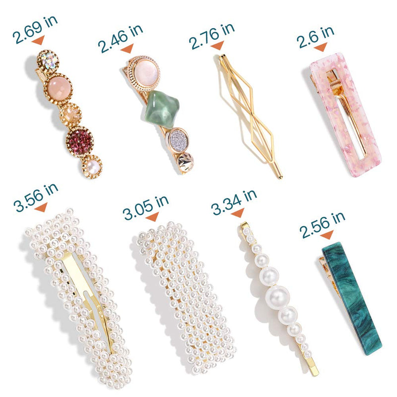 28 PCS Hingwah Pearls and Acrylic Resin Hair Clips, Handmade Hair Barrettes, Marble Alligator bobby pins, Glitter Crystal Geometric Hairpin, Elegant Gold Hair Accessories, Gifts for Women Girls Magicsky