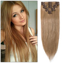 Benehair Human Hair Clip in Remy Hair Extensions Dark Blonde 18 inch for Women Long Straight Hair Seamless Invisible Skin Weft Clip On 70g 8pcs Full Head Standard Weft for Party