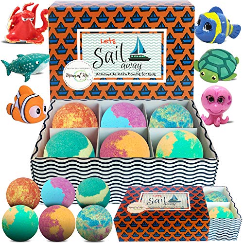 Kids Bath Bombs with Toys Inside - Gentle and Kid Safe, Gender Neutral, Bubble Bath Fizzies with Surprise Inside. Spa Bath Fizz Balls Kit. Birthday or Valentine Gift for Girls and Boys Mineral Me California