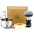 Anbbas 4in1 Vegan Style Synthetic Badger Hair Shaving Brush, Stainless Steel Shaving Stand Milk Shaving Soap and Bowl Set for Men Close Shave Kit Anbbas