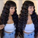 Human Hair Wigs with Bangs for Black Women 150% Density Loose Deep Wave None Lace Front Wigs Machine Made Wigs Glueless 100% Unprocessed Brazilian Virgin Human Hair Wigs (14 inch) Borchan