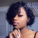 Human Hair Curly Bob Wig 4x4 Lace Front Wigs Short Bob with Elastic Band Pixie Cut Lace Frontal Wig Natural Black Remy Hair for Women (4x4 Lace 8Inch) Derun Store
