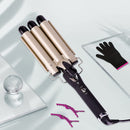 LAYADO 3 Barrel Curling Iron Hair Waver Cluer 22mm (0.86 Inch) Temperature Adjustable Three Barrel Hair Iron Hair Waver Iron Ceramic Tourmaline Triple Barrels Crimper Hair Iron with Dual Voltage Gold LAYADO