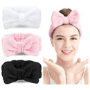Spa Headband - 3 Pack Bow Hair Band Women Facial Makeup Head Band Soft Coral Fleece Head Wraps For Shower Washing Face (Black+white+pink) LADES Store