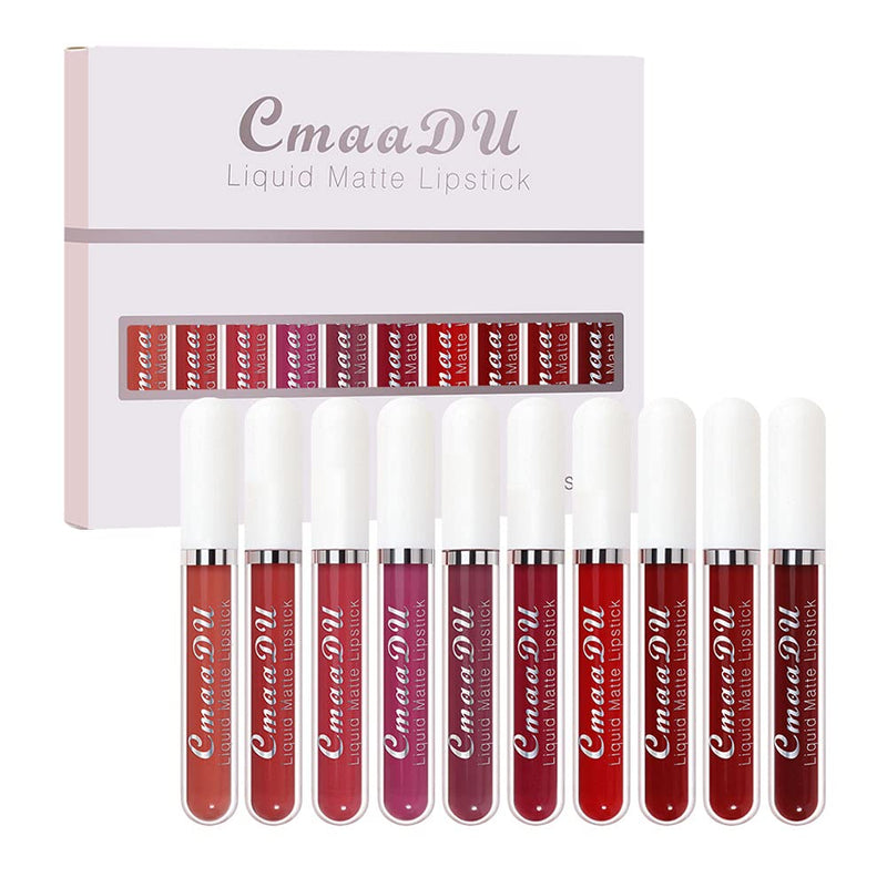 evpct 10Pcs Waterproof Liquid Matte Matt Lipsticks Set Matt Liquid,CmaaDU Dark Red 24 Hour Long Lasting Matte Lipstick Lip Stain Gloss Makeup Sets for Women Lippies labiales matte larga duracion 24 15 evpct