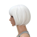 SWACC 10 Inch Short Straight Bob Wig with Bangs Synthetic Colorful Cosplay Daily Party Flapper Wig for Women and Kids with Wig Cap (White) SWACC