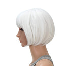 SWACC 10 Inch Short Straight Bob Wig with Bangs Synthetic Colorful Cosplay Daily Party Flapper Wig for Women and Kids with Wig Cap (White) SWACC