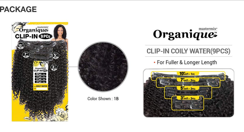 Organique Mastermix Synthetic Clip In 9PCS Extension - COILY WATER (1B Off Black) ORGANIQUE