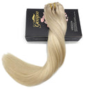 GOO GOO Human Hair Extensions Clip in Natural Ombre Ash Blonde to Golden Blonde and Platinum Blonde Remy Clip in Hair Extensions Straight Long 20 Inch 120g GOO GOO