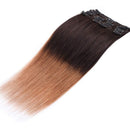 Hairro Clip in Hair Extensions 100% Human Hair Thin Natural Black 12 Inch Short Straight Ombre Human Hair Dark Brown to Light Brown Clip on Hairpieces 80g Machine Weft 8pcs 18 Clips for Women