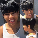 VCK Short Pixie Wigs for Black Women Human Hair Wigs Short Layered Cut Wigs with Bangs 1B Color VCK