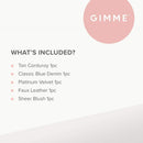 GIMME Good Vibes Scrunchy Pack, Secure Hair Ties. No-Slip or Snag. Variety Pack Denim, Corduroy, Faux Leather, Blush, and Velvet Scrunchies (5 Count) GIMME