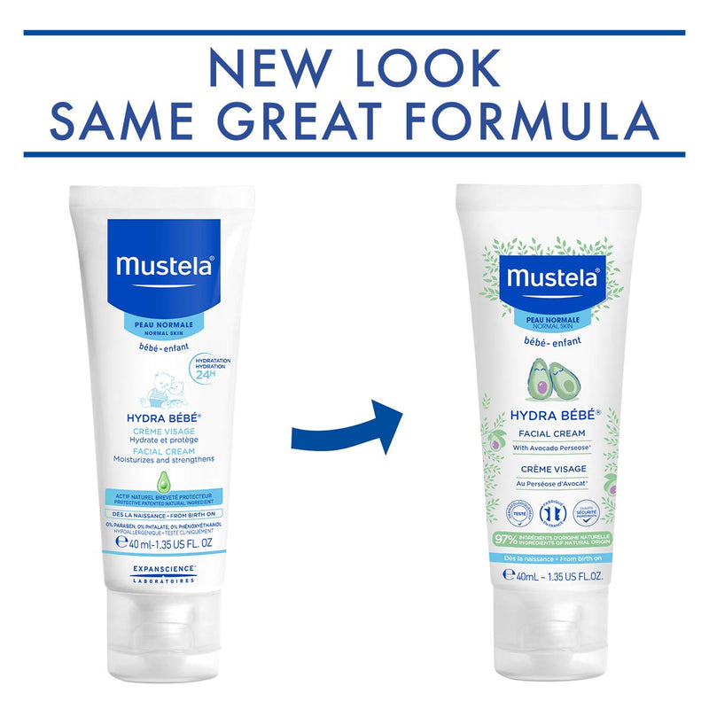 Mustela Hydra Bebe Face Cream - Daily Baby Moisturizer with Natural Avocado, Jojoba Oil - 1.35 fl. oz Mustela