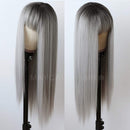 Maycaur Grey Color Synthetic Hair Wigs with Full Bangs Black Gray Ombre Color Long Straight Women's Wig Heat Resistant Hair Synthetic No Lace Wigs for Fashion Women Maycaur Store