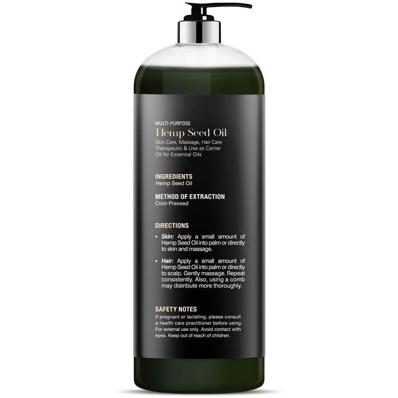 Majestic Pure Hemp Seed Oil, 100% Pure and Natural, Cold-Pressed, Moisturizing, for Skin Care, Massage, Hair Care, and to Dilute Essential Oils, 16 fl oz MAJESTIC PURE
