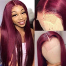 UNice Hair 10a Straight Burgundy T Part Lace Closure Human Hair Wigs Middle Part Brazilian Remy Hair Silk Base Fake Scalp Red Real Human Hair Wig Pre Plucked with Baby Hair 99J Color 22inch UNICE Store