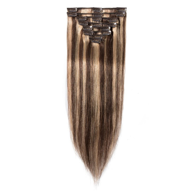 8 Inch Clip in Hair Extensions 100% Human Hair 45g Thin 8 Pcs Clip on Remy Human Hairpieces Highlight Standard Weft Soft Straight Hair for Women Beauty Day Bayalage