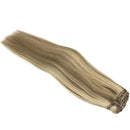 GOO GOO Clip in Hair Extensions Ombre Light Blonde Highlighted Golden Blonde 14 inch 7pcs 120g Remy Clip in Human Hair Extensions Thick Straight Real Hair Extensions GOO GOO Store