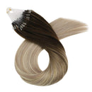 Ugeat Micro Beads Hair Extensions 16inch Hair Extensions Micro Loop 50Gram/Pack Micro Ring Remy Human Hair Extensions Balayage #4 Darkest Brown to #18 Ash Blonde with #22 Medium Blonde