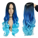 HANNE Long Body Wave Synthetic Wigs For Black and White Women Ombre Blue Heat Resistant Glueless Synthetic Hair Wavy Wigs Halloween Cosplay Party/Daily Full Wig (Ombre Blue) HANNE Store