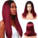 Ombre Lace Closure Wigs 4x4 Lace Front Wig, Straight Human Hair Wigs with Baby Hair, Drak Red Pre Plucked Glueless Brazilian Hair Lace Wigs (18", 1B/99J, Straight, 150% Density) ALISFEEL